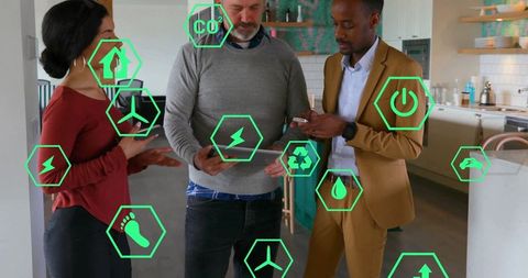 Team Collaborating on Eco-Friendly Technologies with Augmented Reality