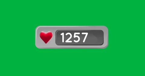 Social media like counter with red heart on green background