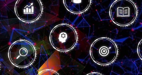 Futuristic Education Icons on Abstract Technology Background