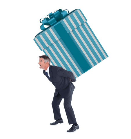Businessman holding giant leaf patterned suitcase