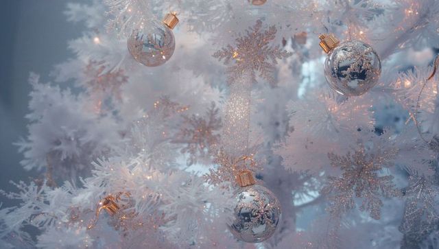 White Christmas Tree with Silver Baubles and Snowflakes Decor
