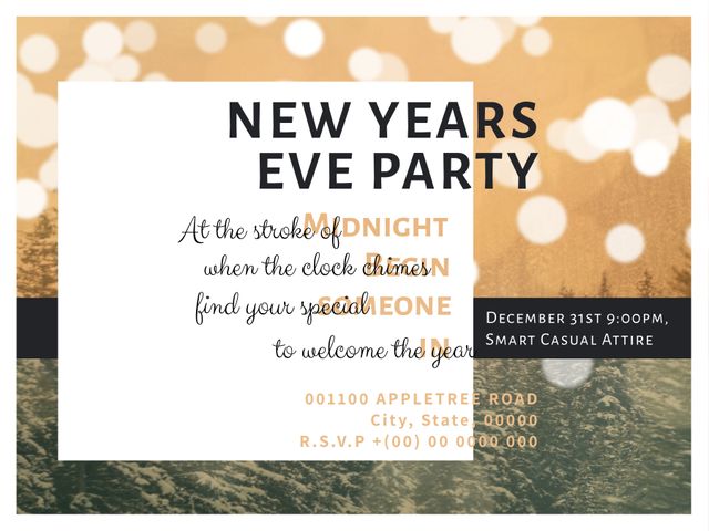 Invitation to a festive celebration, the template features sparkling lights and elegant text, evoking excitement for the New Year. Ideal for holiday event announcements or end-of-year company gatherings.