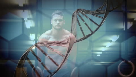 Digital Overlay: DNA Strand and Athlete