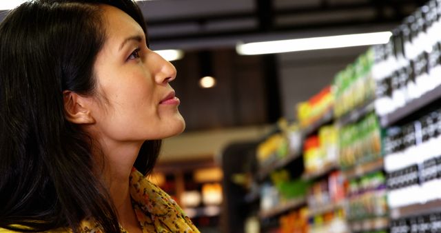 Young Woman Shopping at Grocery Store Shelves - Download Free Stock Images Pikwizard.com