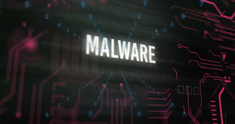 Cybersecurity Concept: Malware with Circuitry and Data Streams