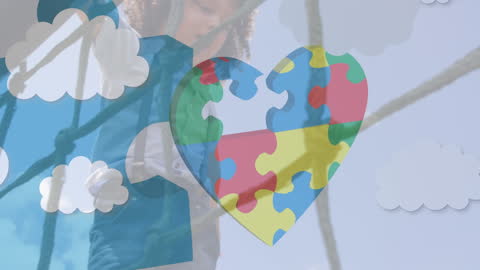 Autism Awareness Concept with Puzzle Heart and Douglas Fir
