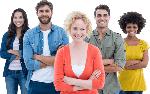 Transparent smiling colleagues group portrait diverse office team