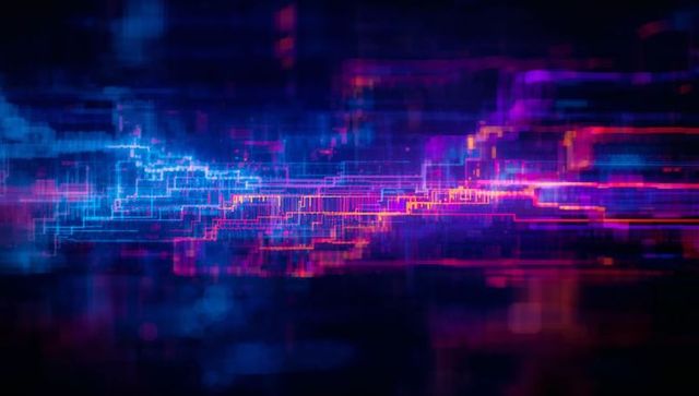 Futuristic Neon Circuit with Glowing Pixelated Nodes