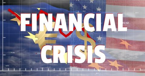 Financial crisis with euro and dollar symbols on flags