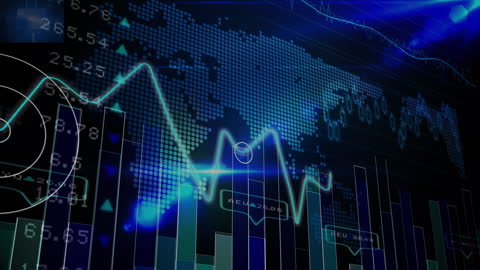 Financial Graphs and Digital World Map Visualization