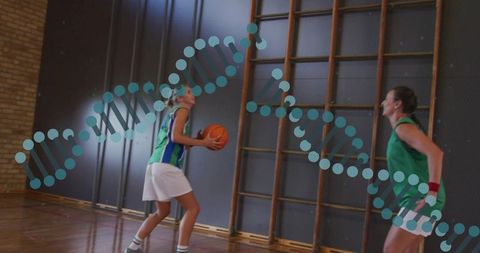 Basketball Player Dribbling DNA Concept Gym Setting