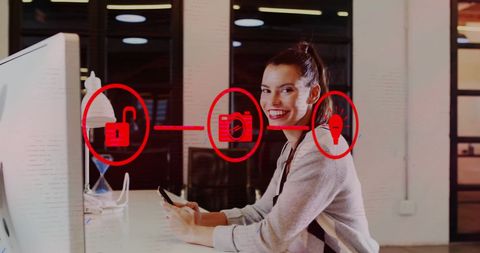 Businesswoman Interacting with Digital Network Interface