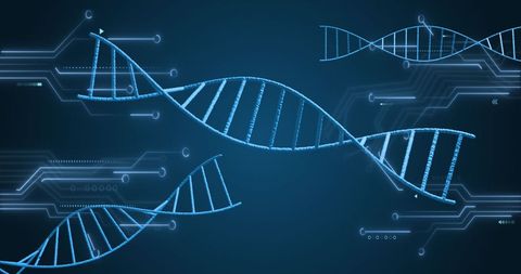 dna helix and microprocessor connections on blue background - Download Free Stock Images Pikwizard.com