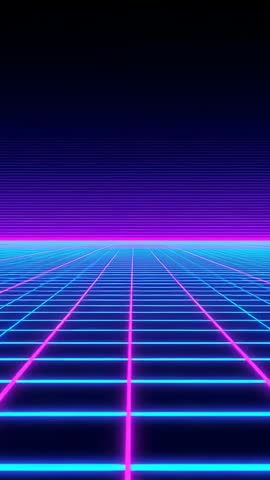 Neon Grid Extending Toward Horizon Vertical Loop 80s Retro Futuristic Cyber Background