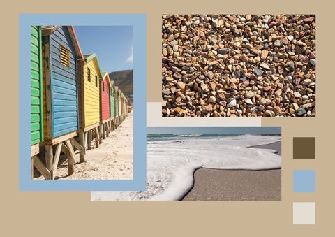 colorful beach huts with rocky pebbles and calm shoreline - Download Free Stock Templates Pikwizard.com