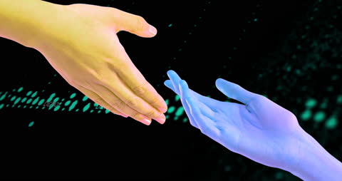 Hands of One Human and One Alien Engaging in Powerful Greeting