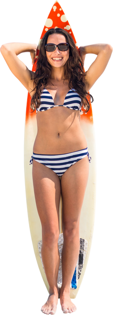 Happy Caucasian Woman in Bikini Holding Surfboard on Transparent Background - Download Free Stock Videos Pikwizard.com