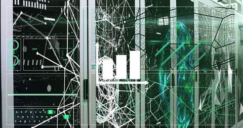 Futuristic data visualization mesh in high-tech datacenter