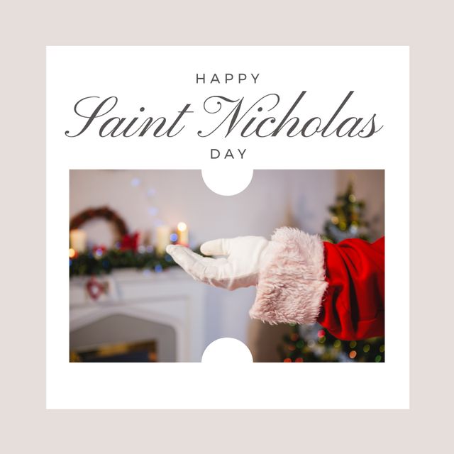 Santa Gloved Hand Reaching Out Happy Saint Nicholas Day Text Holiday Greeting - Download Free Stock Templates Pikwizard.com