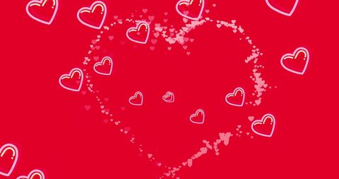 Floating Pink Hearts on a Red Background for Romantic Themes