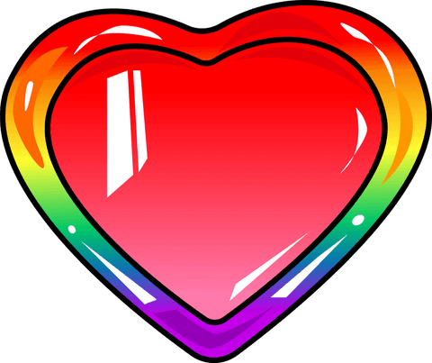 Glossy heart with rainbow border on transparent background