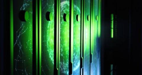 Futuristic Server Room with Digital Green Graphics - Download Free Stock Images Pikwizard.com