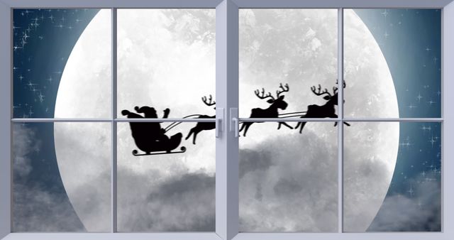 Santa Claus Sleigh Silhouette Against Full Moon through Window - Download Free Stock Images Pikwizard.com