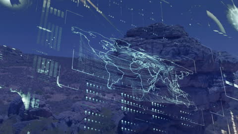 Digital World Map with Global Data Connections