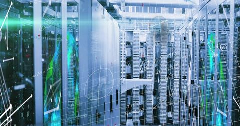 Data Processing Superimposed Over Technological Server Room - Download Free Stock Images Pikwizard.com