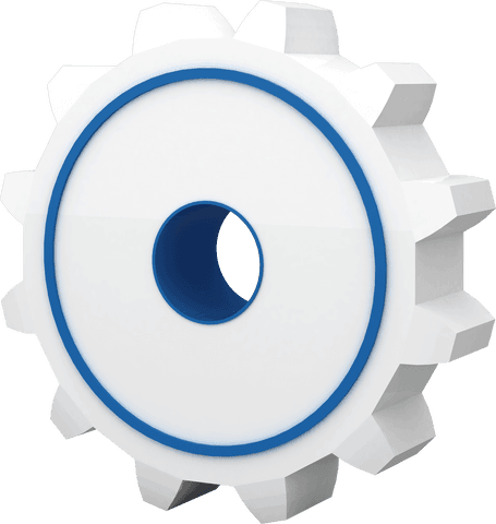 Transparent gear with blue circular accents for concept design