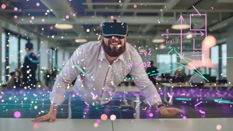Engineer Exploring VR Math Graphs in Modern Office Environment