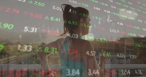 Businesswoman Running with Stock Market Data Overlay - Download Free Stock Images Pikwizard.com