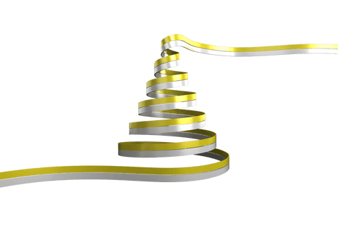 Golden ribbon christmas tree on transparent background