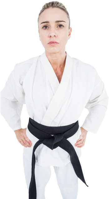 Focused Female Athlete Wearing Judo Gi and Black Belt on Transparent Background - Download Free Stock Videos Pikwizard.com