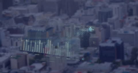 Digital Arrow Over Cityscape with Data Graph Animations
