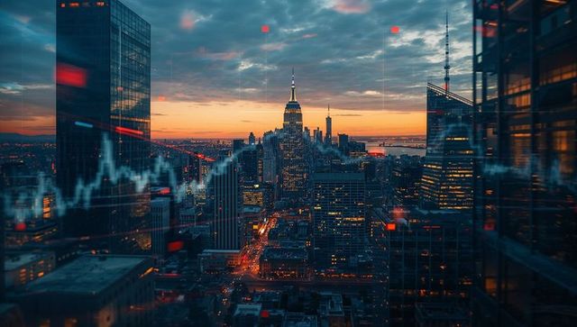 New York City Skyline at Dusk With Data Overlay and Urban Glow