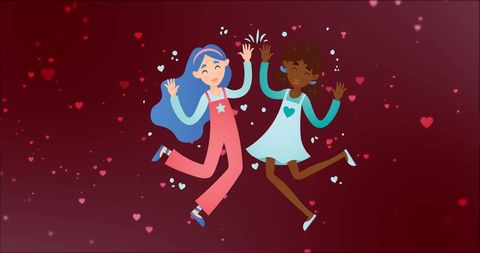 Diverse Cartoon Girls Celebrating Love and Friendship - Download Free Stock Images Pikwizard.com