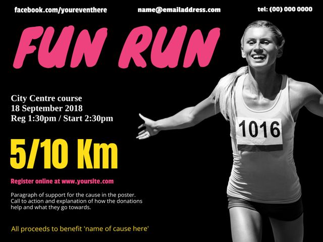 Excited Female Runner in Charity Fun Run Event Poster - Download Free Stock Templates Pikwizard.com