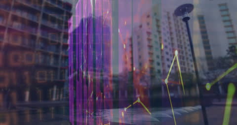 Futuristic Digital Network Overlayed on Cityscape Background