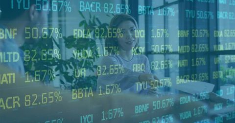 Businesswoman Collaborating in Tech-Enhanced Office Environment