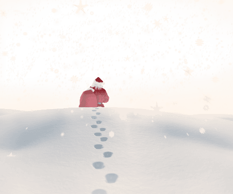 Transparent Santa Claus Silhouette Walking in Snowy Landscape