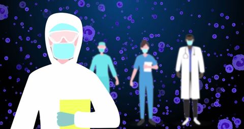 Doctors in protective gear among digital cells background