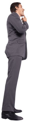 Smiling Caucasian Businessman Adjusting Tie on Transparent Background