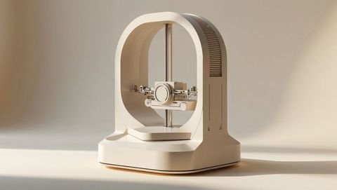 Elegant modern mechanical device on neutral background, seismograph concept