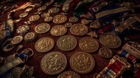 Luxurious Display of Gold Medals on Velvet Glorifying Achievements