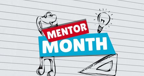 Mentor month concept with educational icons on lined background