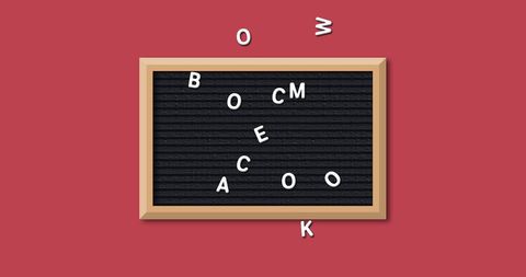 Scattered White Letter Tiles on Blackboard with Red Background