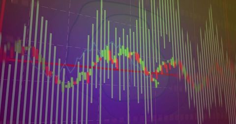 Vibrant financial candlestick chart with trend lines