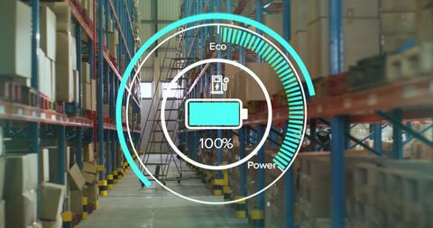 Warehouse with digital battery interface overlay