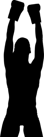 Female boxer raising hands silhouette on transparent background